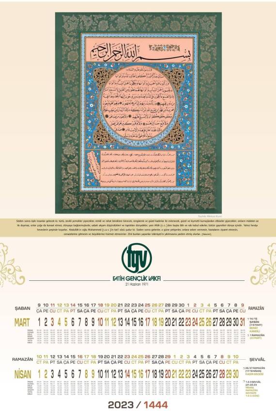 Mevlana Takvimi Büyük Boy Hat Takvimi 6 Yapraklı 2025 - 1