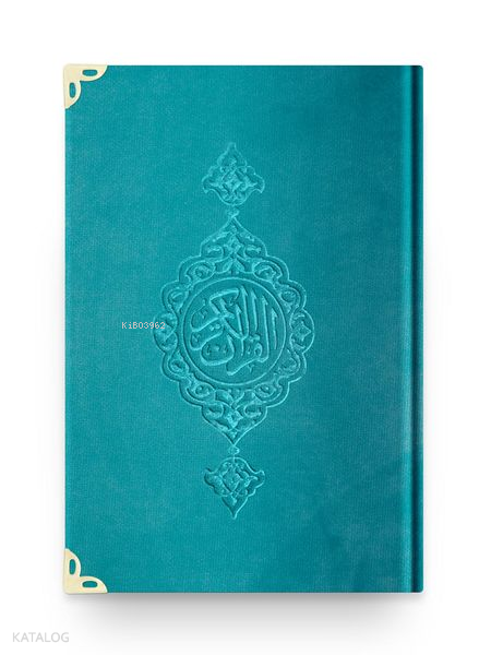 Çanta Boy Kadife Kuran-ı Kerim (Turkuaz, Yaldızlı, Mühürlü) - 1