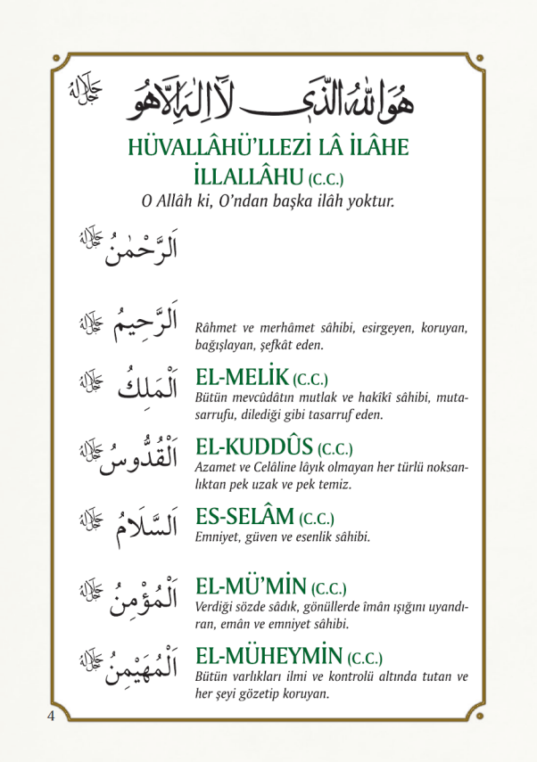 Esmaü’l-hüsna ve Esmaü’n-Nebi - 2