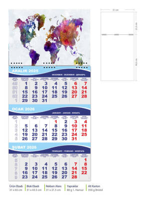 Mevlana 1 Spiralli Gemici Takvimi 2026 Dünya Temalı (Orta Boy) - Misvak Dağıtım (1)