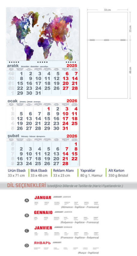 Mevlana 1 Spiralli Gemici Takvimi 2026 Dünya Temalı - 1