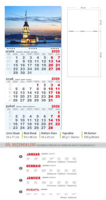 Mevlana 1 Spiralli Gemici Takvimi 2026 Kız Kulesi - Misvak Kitap (1)