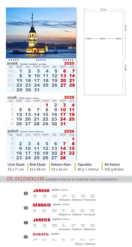 Mevlana 1 Spiralli Gemici Takvimi 2026 Kız Kulesi - 2