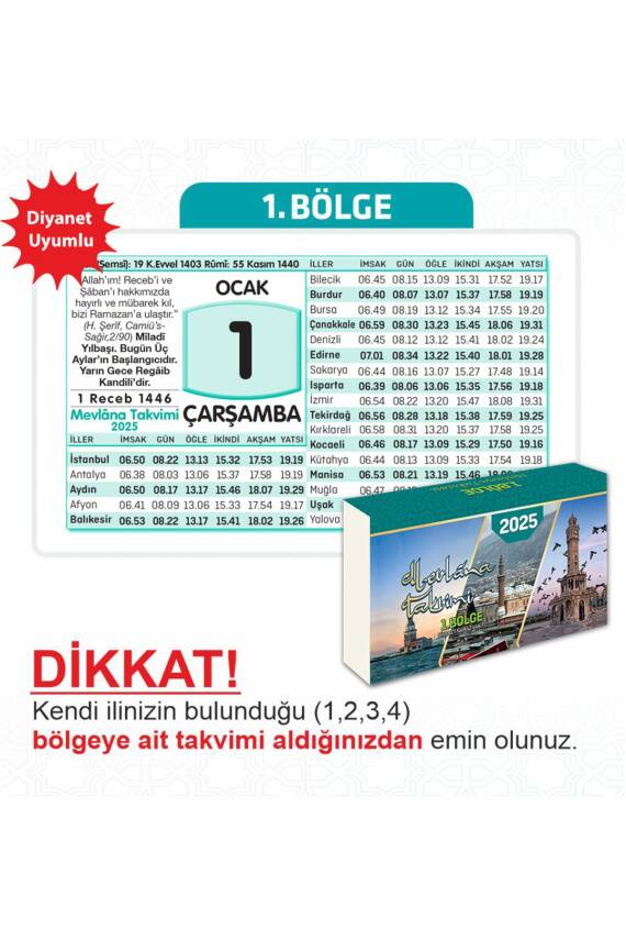 Mevlana Yapraklı Blok Duvar Takvimi 1. Bölge 2025 - 1