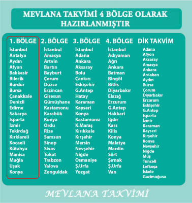 Mevlana Yapraklı Blok Duvar Takvimi 1. Bölge 2026 - Mevlana Takvim & Promosyon (1)