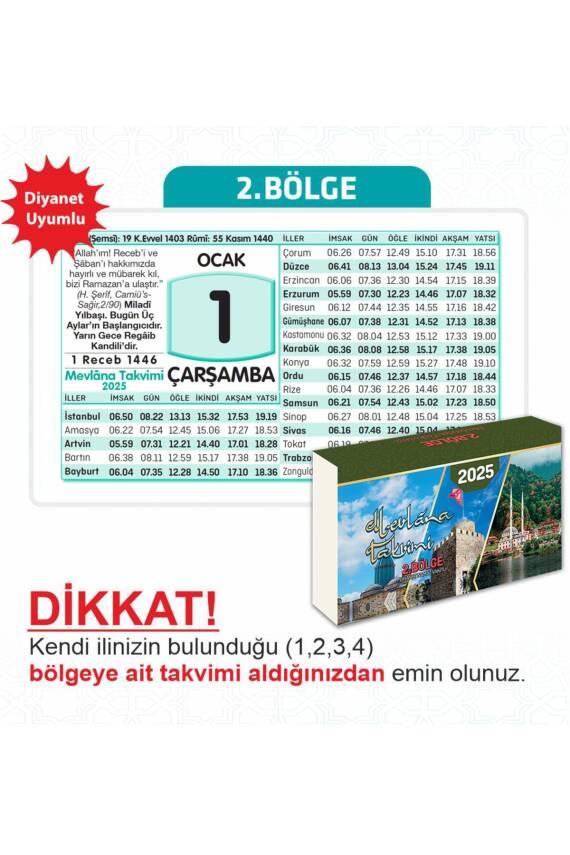 Mevlana Yapraklı Blok Duvar Takvimi 2. Bölge 2025 - 1