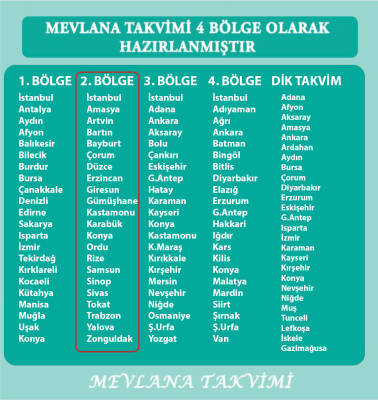 Mevlana Yapraklı Blok Duvar Takvimi 2. Bölge 2026 - Mevlana Takvim & Promosyon (1)