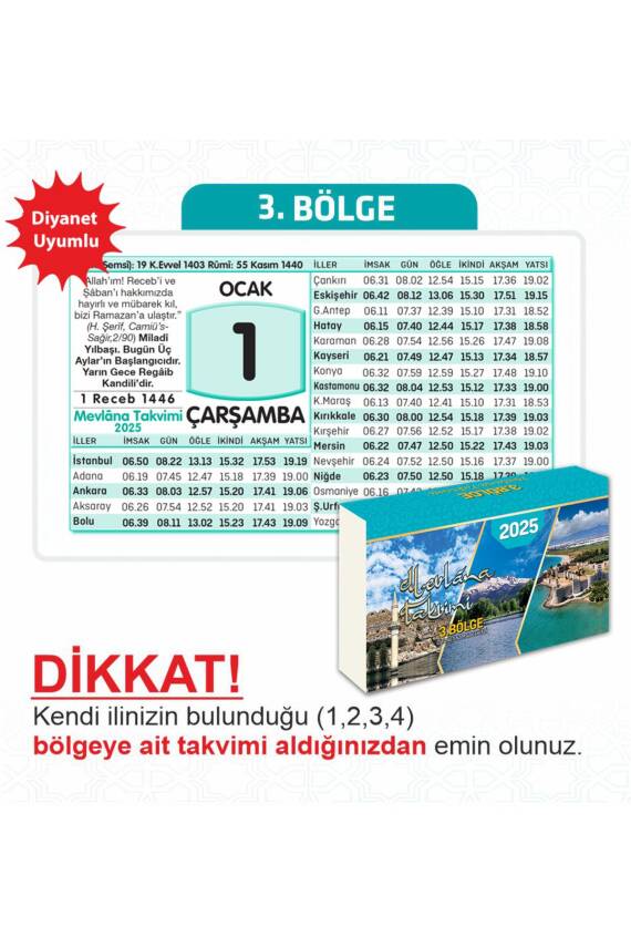Mevlana Yapraklı Blok Duvar Takvimi 3. Bölge 2025 - 1