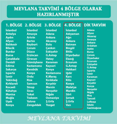 Mevlana Yapraklı Blok Duvar Takvimi 4. Bölge 2026 - Mevlana Takvim & Promosyon (1)