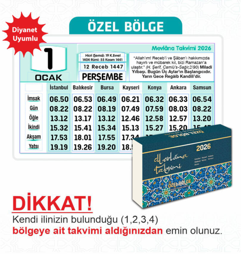 Mevlana Yapraklı Blok Duvar Takvimi Özel Bölge 2026 - 1